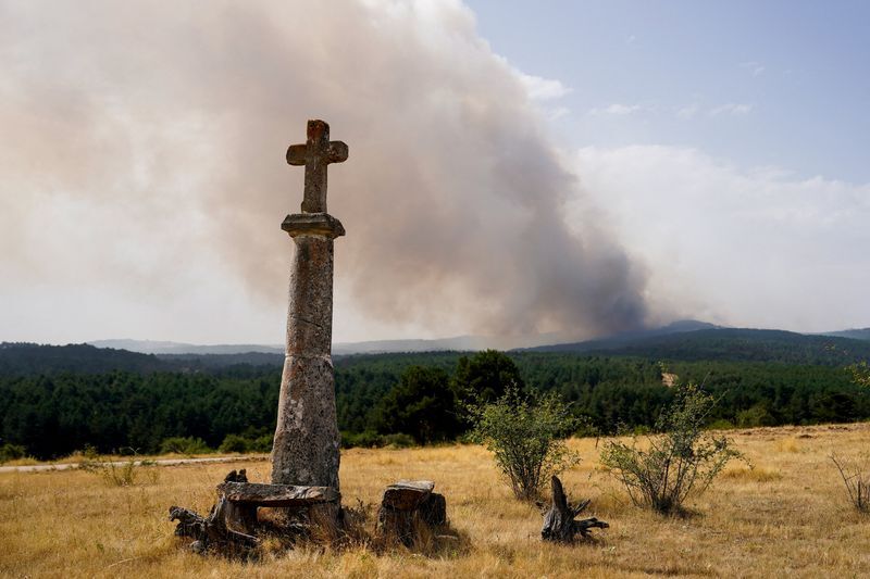 Smoke from a wildfire in Guadalajara, Spain.