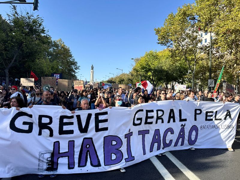 Thousands rally outside Portugal’s parliament over housing crisis, police operations